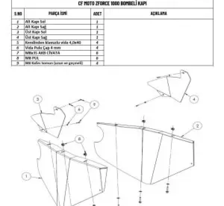 Z FORCE 1000 UTV UYUMLU ALÜMİNYUM BOMBELİ KAPI