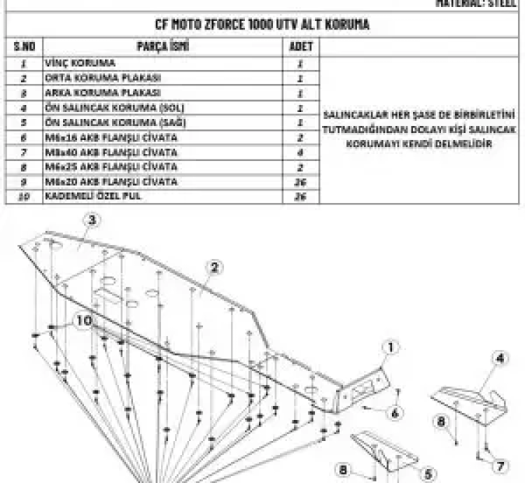 Z FORCE 1000 UTV UYUMLU ALÜMİNYUM ALT KORUMA