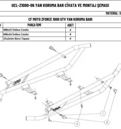 Z FORCE 1000 UTV UYUMLU YAN KORUMA BARI